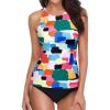 imageHolipick Two Piece Tankini Swimsuits for Women Tummy Control Bathing Suits High Neck Tankini Tops with Bikini BottomColor Block