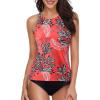imageHolipick Two Piece Tankini Swimsuits for Women Tummy Control Bathing Suits High Neck Tankini Tops with Bikini BottomRed