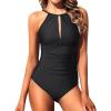 imageHolipick Women One Piece Swimsuit Tummy Control Bathing Suits High Neck Halter SwimwearBlack2