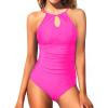 imageHolipick Women One Piece Swimsuit Tummy Control Bathing Suits High Neck Halter SwimwearHot Pink