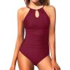 imageHolipick Women One Piece Swimsuit Tummy Control Bathing Suits High Neck Halter SwimwearWine Red