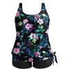 imageHolipick Women Plus Size Swimsuit Tummy Control Tankini Two Piece Bathing Suits Blouson Top with Boy ShortsFloral Wide Straps