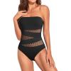 imageHolipick Women Strapless Bandeau One Piece Swimsuits Sexy Mesh Cutout Bathing Suits Tummy Control SwimwearBlack With Dot