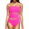 imageHolipick Women Strapless One Piece Swimsuit Tummy Control Bandeau Bathing Suit Mesh Cutout SwimwearHot Pink With Mesh