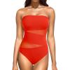 imageHolipick Women Strapless One Piece Swimsuit Tummy Control Bandeau Bathing Suit Mesh Cutout SwimwearRed With Red Mesh