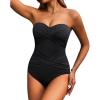 imageHolipick Women Strapless One Piece Swimsuits Tummy Control Bandeau Bathing Suits Retro Slimming SwimwearBlack