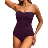 imageHolipick Women Strapless One Piece Swimsuits Tummy Control Bandeau Bathing Suits Retro Slimming SwimwearDark Purple