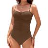 imageHolipick Women Strapless One Piece Swimsuits Tummy Control Bandeau Tube Top Bathing Suits Slimming SwimwearBrown