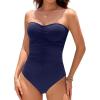 imageHolipick Women Strapless One Piece Swimsuits Tummy Control Bandeau Tube Top Bathing Suits Slimming SwimwearNavy Blue
