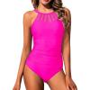 imageHolipick Women Tummy Control One Piece Swimsuit Modest Bathing Suit Full Coverage High Neck SwimwearHot Pink