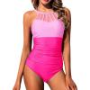imageHolipick Women Tummy Control One Piece Swimsuit Modest Bathing Suit Full Coverage High Neck SwimwearPink Color Block