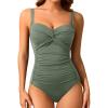 imageHolipick Women Tummy Control One Piece Swimsuit Slimming Bathing Suit Push up Twist SwimwearSage Green