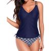 imageHolipick Women Two Piece Tankini Swimsuits Tummy Control Bathing Suits V Neck Tank Top with Bikini BottomBlue Geometric