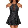 imageHolipick Womens One Piece Swim Dress High Neck Swimsuit Tummy Control Halter Modest Skirt Bathing Suits Long SwimdressBlack and White Polka Dot
