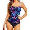 imageHolipick Womens Strapless Tankini Tummy Control Two Piece Bathing Suits Twist Bandeau Swimsuit with High Waist BottomsLeaf