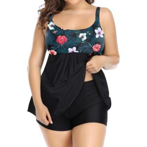 imageHolipick Plus Size 2 Piece Swimsuit  Women Tankini Bathing Suits Flowy Swim Top with Boy ShortsBlack With Floral