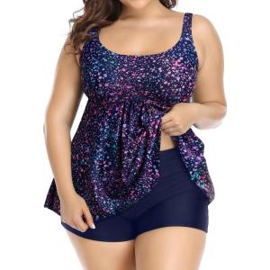 imageHolipick Plus Size 2 Piece Swimsuit  Women Tankini Bathing Suits Flowy Swim Top with Boy ShortsStar Whole Sky