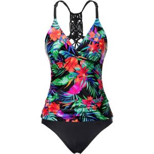 imageHolipick Tummy Control Two Piece Tankini Set Swimsuits for Women V Neck Tankini Top Bathing Suits with Swim BottomColorful Flower