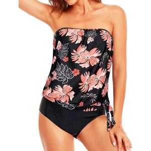 imageHolipick Two Piece Bathing Suit Strapless Tankini Swimsuits for Women Bandeau Swimsuits Blouson Tankini Tops with BottomPink Floral