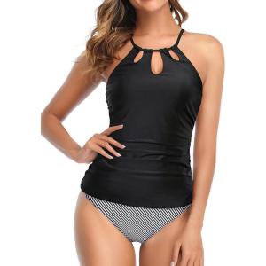 imageHolipick Two Piece Tankini Bathing Suits for Women Tummy Control Swimsuits High Neck Swim Tankini Top with Bikini BottomBlack Striped