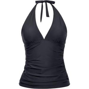 imageHolipick Two Piece Tankini Bathing Suits for Women Tummy Control Swimsuits Sexy V Neck Halter Tankini Top with Bikini BottomBlackv Neck