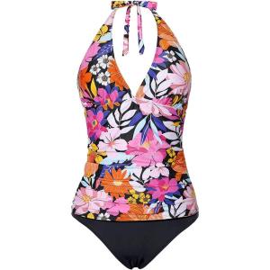 imageHolipick Two Piece Tankini Bathing Suits for Women Tummy Control Swimsuits Sexy V Neck Halter Tankini Top with Bikini BottomPink Floral