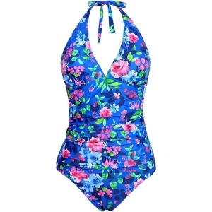 imageHolipick Two Piece Tankini Bathing Suits for Women Tummy Control Swimsuits Sexy V Neck Halter Tankini Top with Bikini BottomRoyal Blue Floral