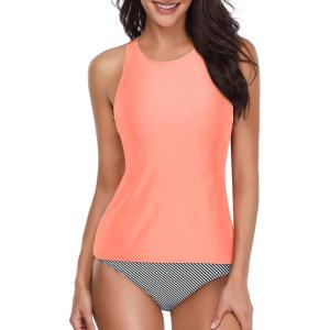 imageHolipick Two Piece Tankini Swimsuits for Women Tummy Control Bathing Suits High Neck Tankini Tops with Bikini BottomPink Striped