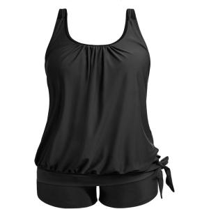 imageHolipick Women Plus Size Swimsuit Tummy Control Tankini Two Piece Bathing Suits Blouson Top with Boy ShortsBlack Wide Straps