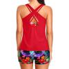 imageHolipick 3 Piece Tankini Swimsuits for Women Tummy Control Bathing Suits Swim Tank Top with Bra Boy Shorts Teen SwimwearRed Floral