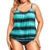 imageHolipick Plus Size Tankini Swimsuit for Women Tummy Control Two Piece Bathing Suit TankiniBlack Blue Stripe