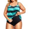 imageHolipick Plus Size Tankini Swimsuit for Women Tummy Control Two Piece Bathing Suit TankiniBlack Blue Stripe