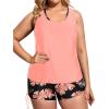 imageHolipick Plus Size Tankini Swimsuits  Women 3 Piece Bathing Suits Tummy Control with Shorts Tank Top with Sports Bra 12 PlusOrange Floral