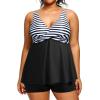 imageHolipick Plus Size Tankini Swimsuits for Women Two Piece Tummy Control Bathing Suits Flowy Tankini Top with ShortsBlack Striped