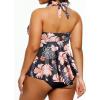 imageHolipick Plus Size Two Piece Swimsuits High Waisted Bathing Suits for Women Halter Tankini Top with BottomsBlack Flower