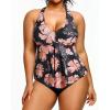 imageHolipick Plus Size Two Piece Swimsuits High Waisted Bathing Suits for Women Halter Tankini Top with BottomsBlack Flower