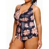 imageHolipick Plus Size Two Piece Swimsuits High Waisted Bathing Suits for Women Halter Tankini Top with BottomsBlack Flower