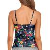 imageHolipick Tankini Top for Women Twist Front Bandeau Swimsuit Tummy Control Bathing Suit Top Only No BottomBlack Floral