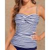 imageHolipick Tankini Top for Women Twist Front Bandeau Swimsuit Tummy Control Bathing Suit Top Only No BottomBlue Striped