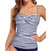 imageHolipick Tankini Top for Women Twist Front Bandeau Swimsuit Tummy Control Bathing Suit Top Only No BottomBlue Striped