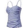 imageHolipick Tankini Top for Women Twist Front Bandeau Swimsuit Tummy Control Bathing Suit Top Only No BottomBlue Striped