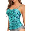 imageHolipick Tankini Top for Women Twist Front Bandeau Swimsuit Tummy Control Bathing Suit Top Only No BottomGreen Paisley