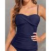 imageHolipick Tankini Top for Women Twist Front Bandeau Swimsuit Tummy Control Bathing Suit Top Only No BottomNavy Blue