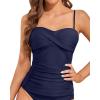 imageHolipick Tankini Top for Women Twist Front Bandeau Swimsuit Tummy Control Bathing Suit Top Only No BottomNavy Blue