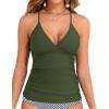 imageHolipick Tankini for Women V Neck Tummy Control Swim Top Ruched Bathing Suit No BottomArmy Green