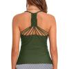 imageHolipick Tankini for Women V Neck Tummy Control Swim Top Ruched Bathing Suit No BottomArmy Green