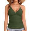 imageHolipick Tankini for Women V Neck Tummy Control Swim Top Ruched Bathing Suit No BottomArmy Green