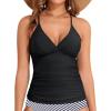 imageHolipick Tankini for Women V Neck Tummy Control Swim Top Ruched Bathing Suit No BottomBlack