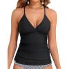 imageHolipick Tankini for Women V Neck Tummy Control Swim Top Ruched Bathing Suit No BottomBlack