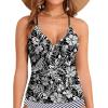 imageHolipick Tankini for Women V Neck Tummy Control Swim Top Ruched Bathing Suit No BottomBlack White Floral